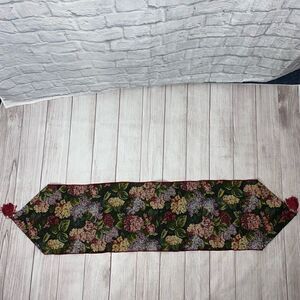 Floral print table runner with fringe ends approx 
52”x12.5”